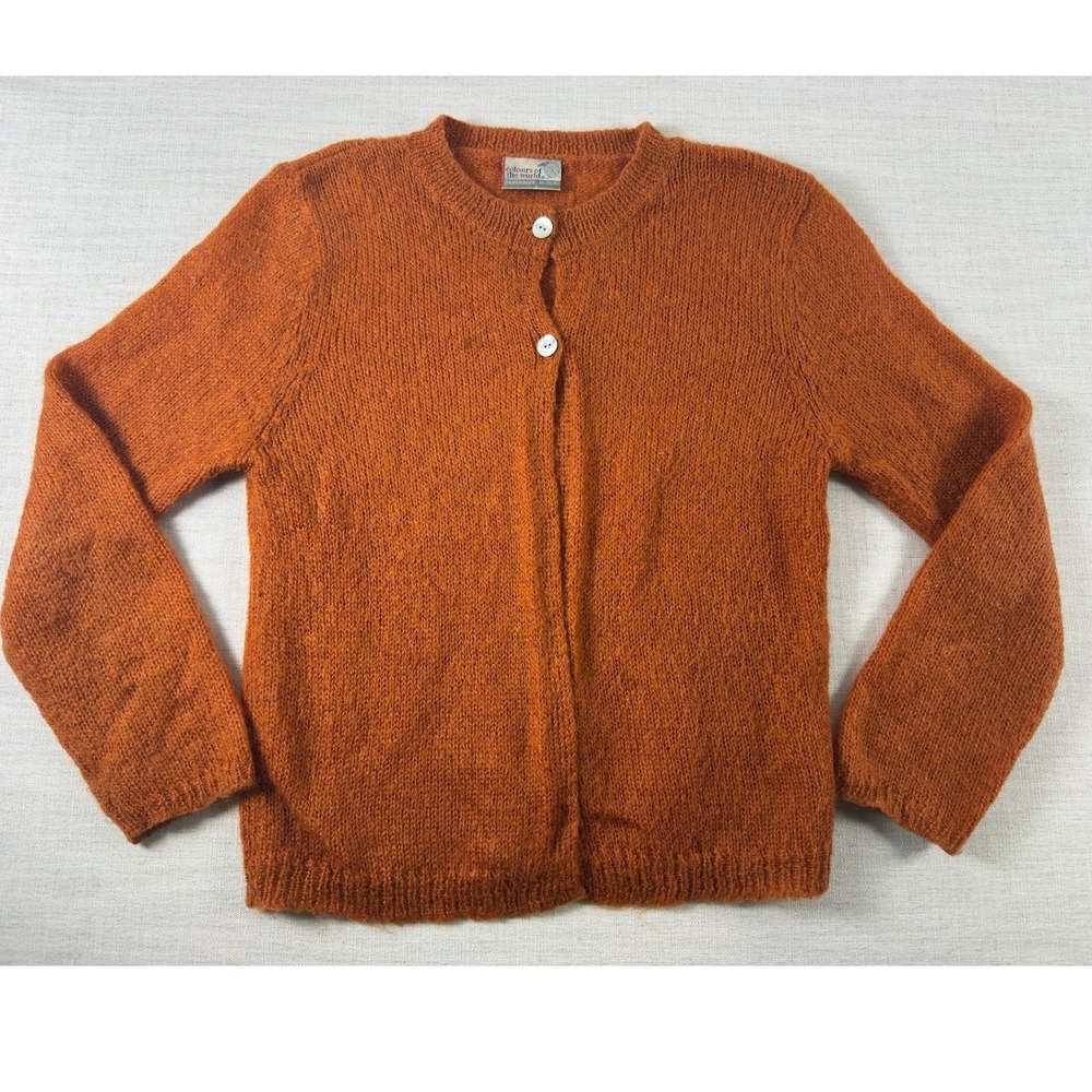 Colours of the World Orange Knit Cardigan Sweater Crew Neck Womens Medium 38/40